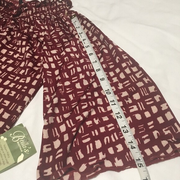 NWT Dare Apparel dress Womens Medium maroon cream geometric 3/4 flutter sleeve - Picture 6 of 7